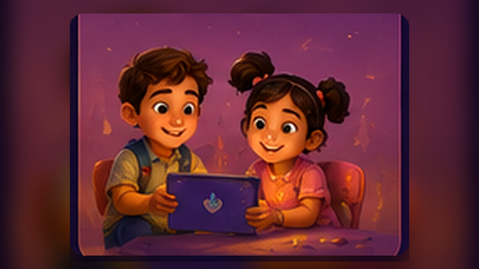 Two children enjoying a colorful private story theater